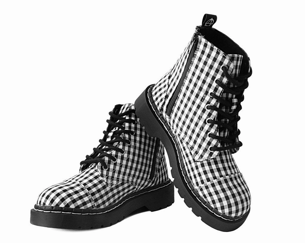 Black & White Gingham 7-Eye Anarchic Boot Budget Combat Boots