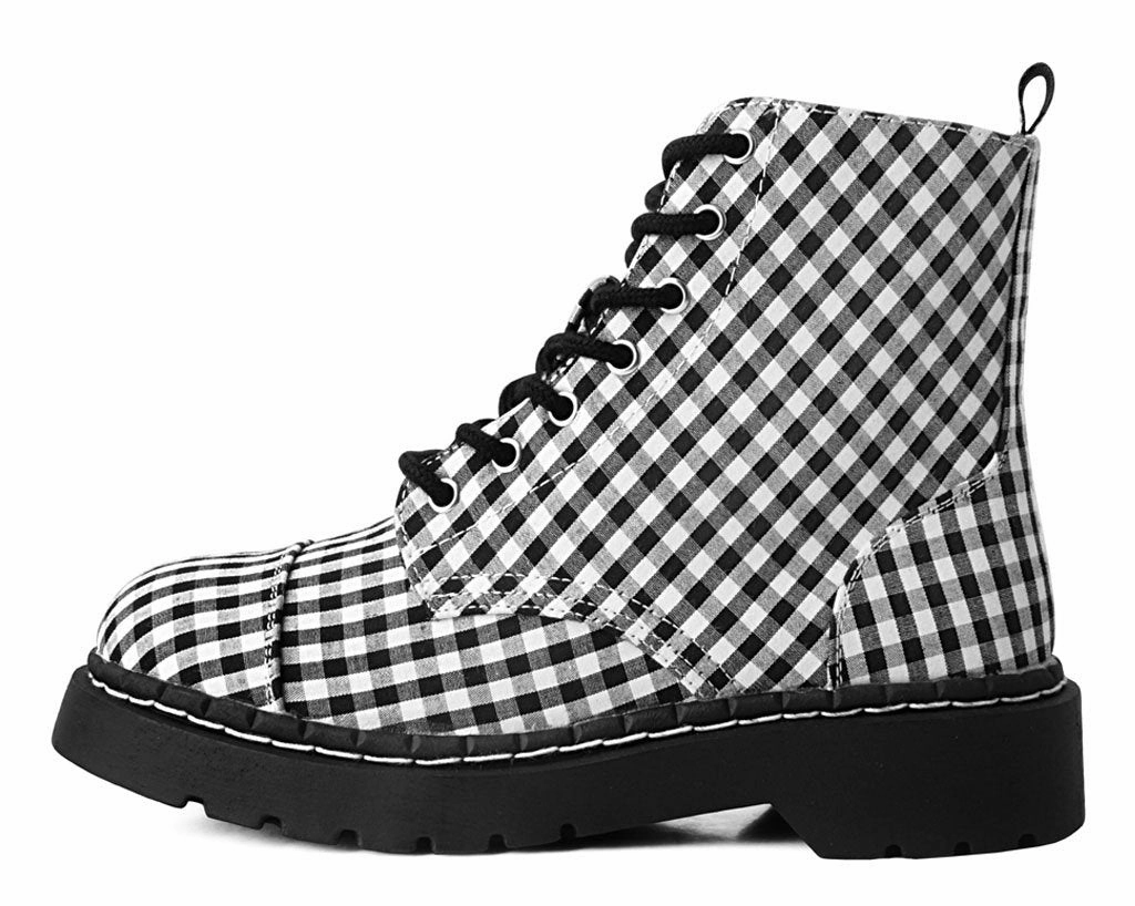 Combat Fashion Boots Black & White Gingham 7-Eye Anarchic Boot