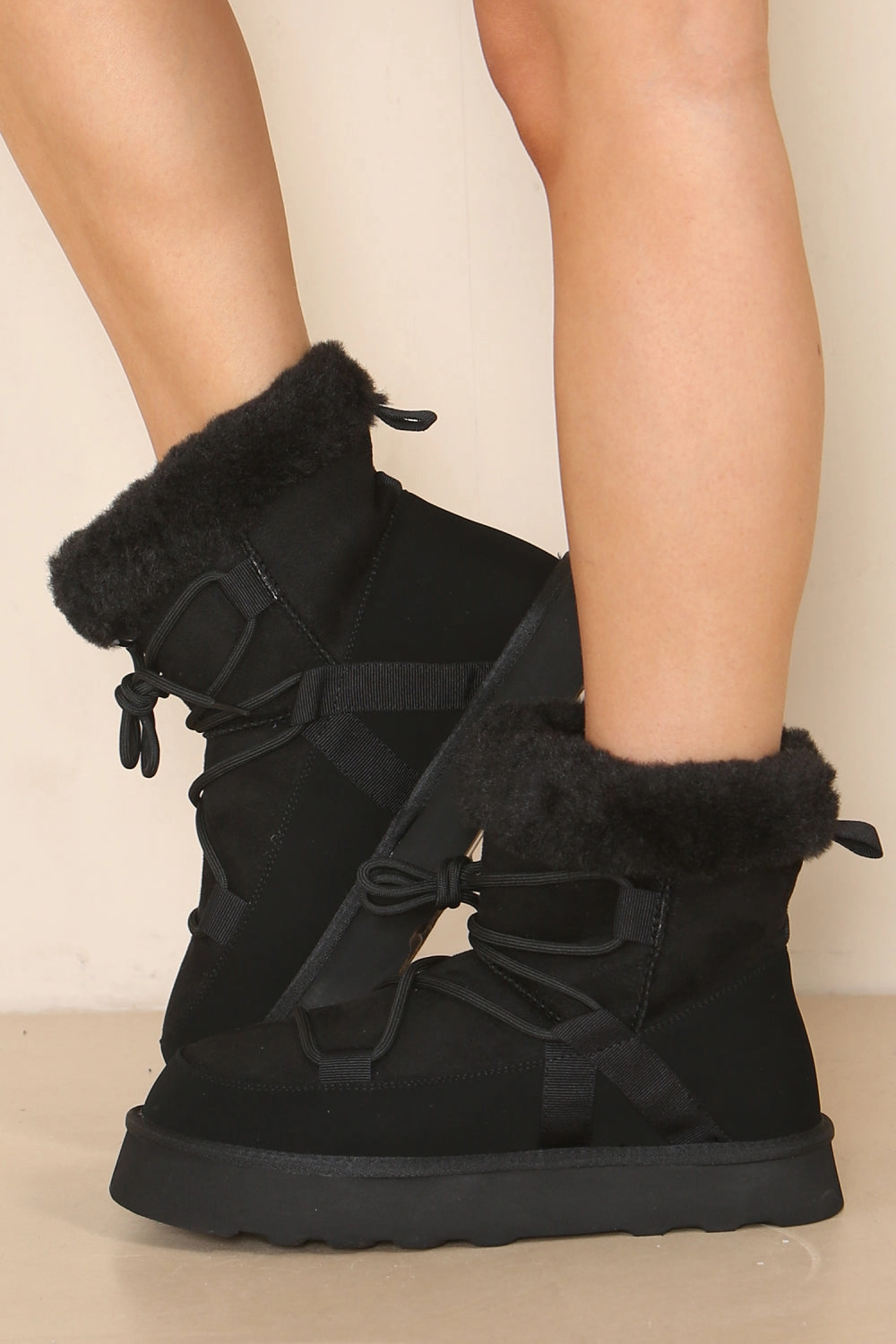 Cowboy Boots In Sale Black Chunky Ankle Snow Winter Biker Boots with Lace Detail