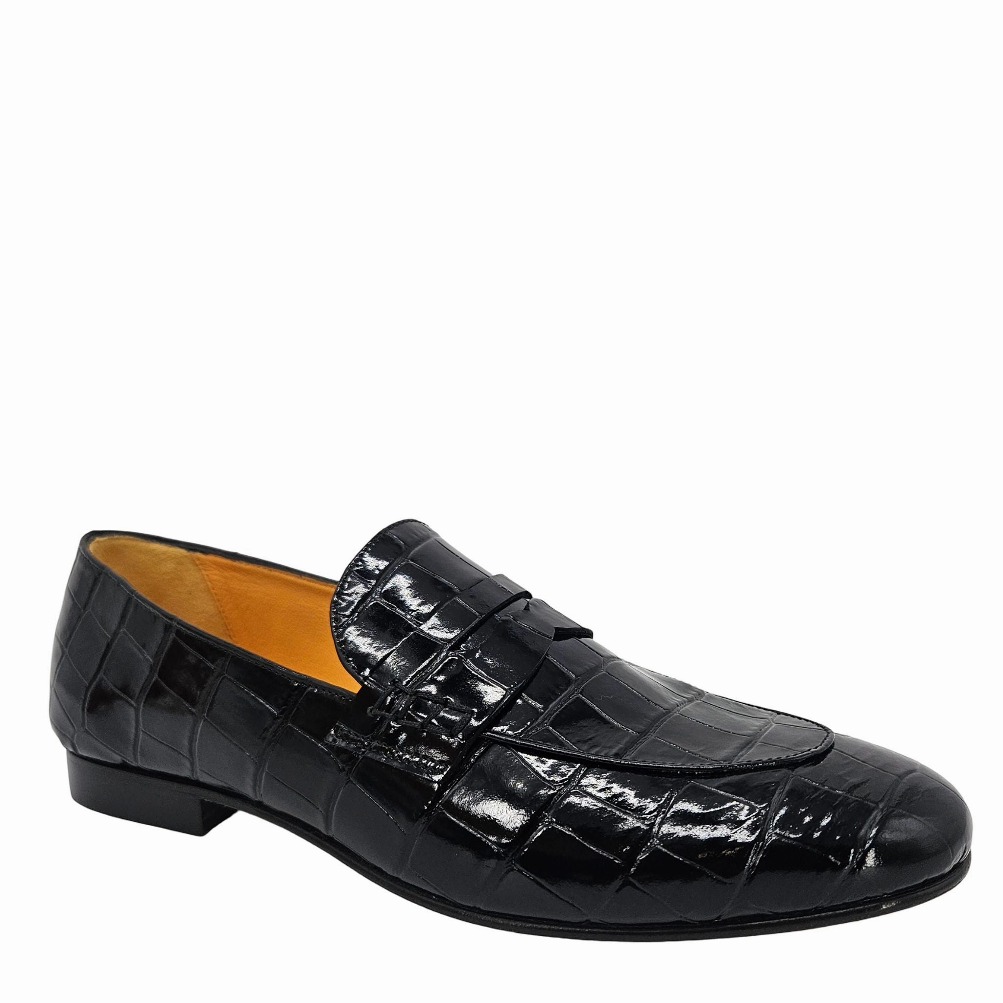 Oxfords With Lace Black Leather Flat Moc Croc Leather Loafer