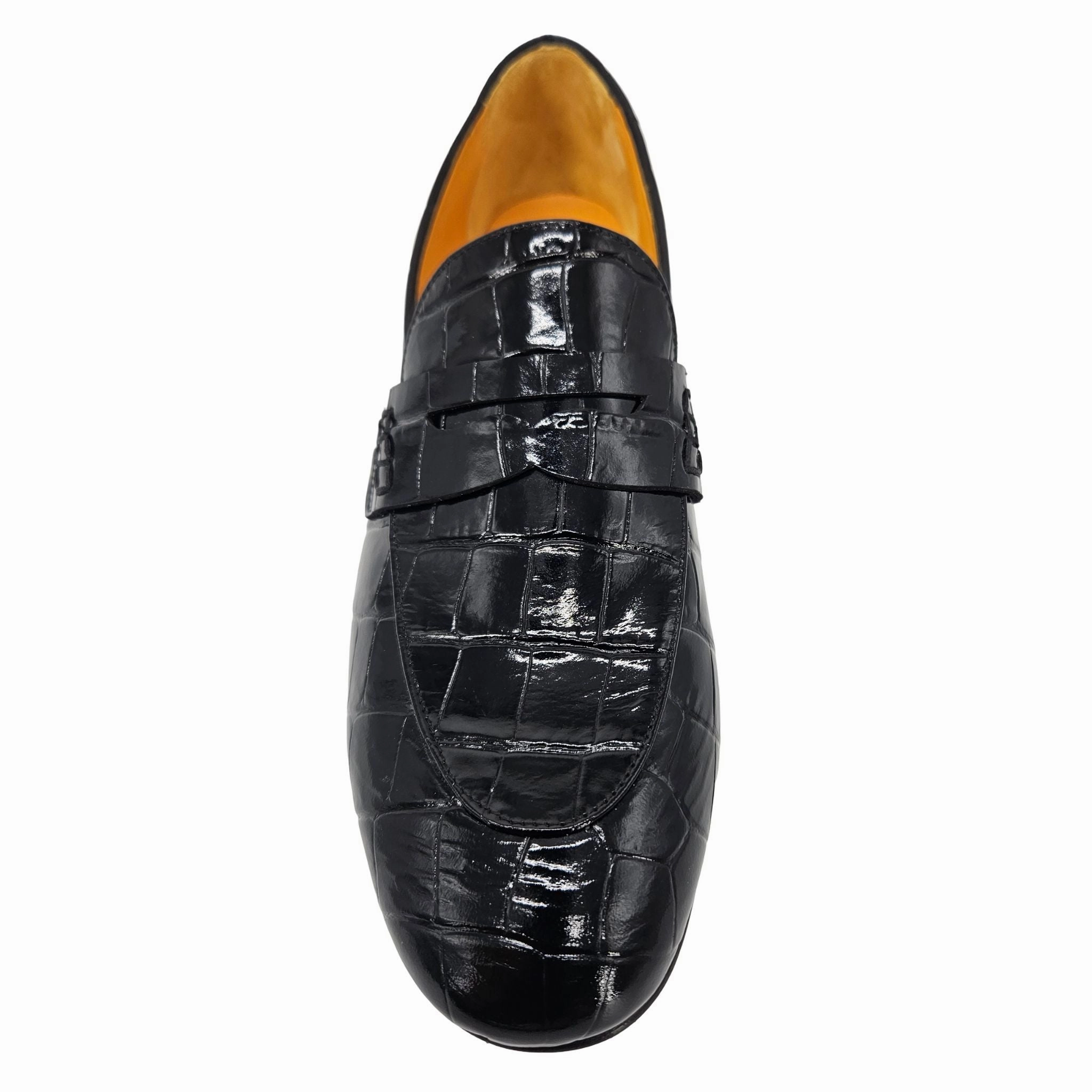 Vista Oxford Black Leather Flat Moc Croc Leather Loafer