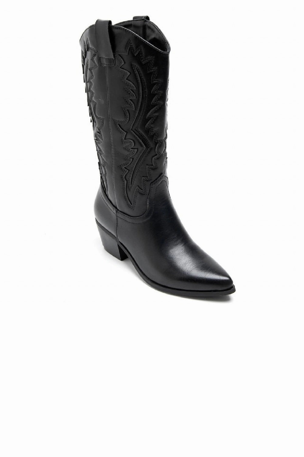 BLACK PU EMBROIDED KNEE LENGTH WESTERN COWGIRL COWBOY BOOTS Cowboy Ostrich Boots