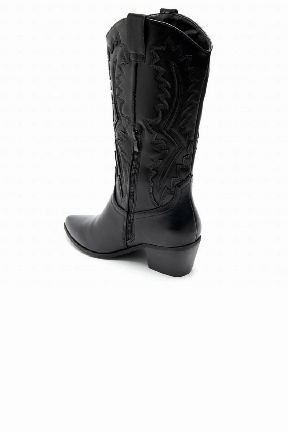 BLACK PU EMBROIDED KNEE LENGTH WESTERN COWGIRL COWBOY BOOTS Western Boots Fringe