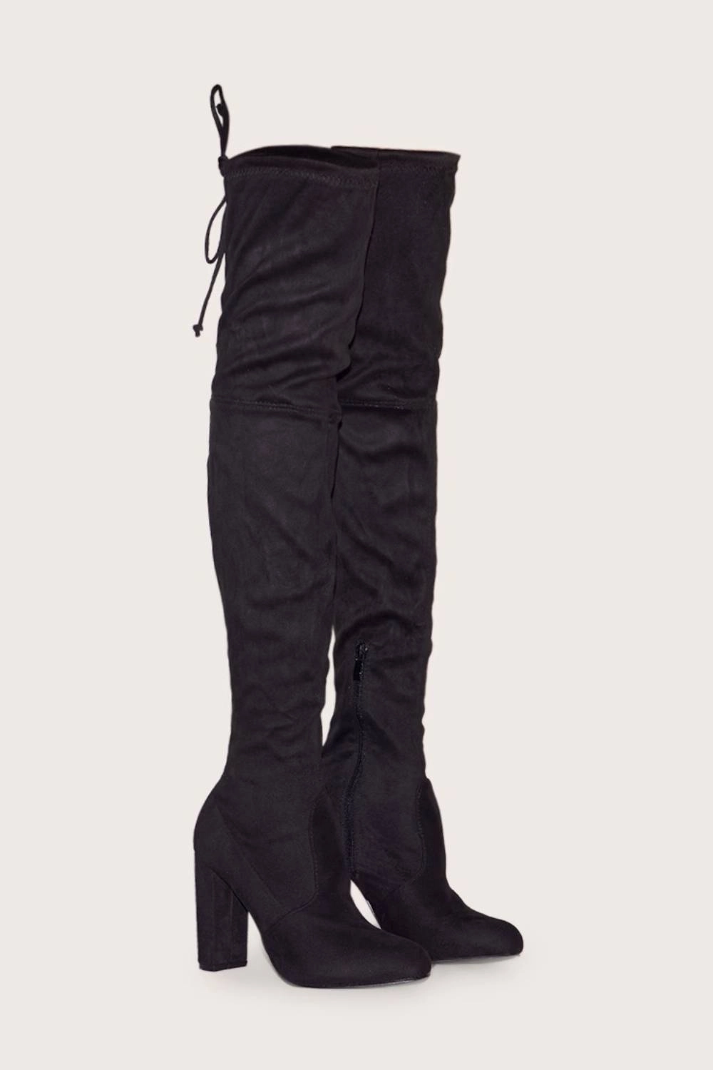 Mary Jane Boots BLACK SUEDE BLOCK HEEL OVER THE KNEE BOOT (PACK B)