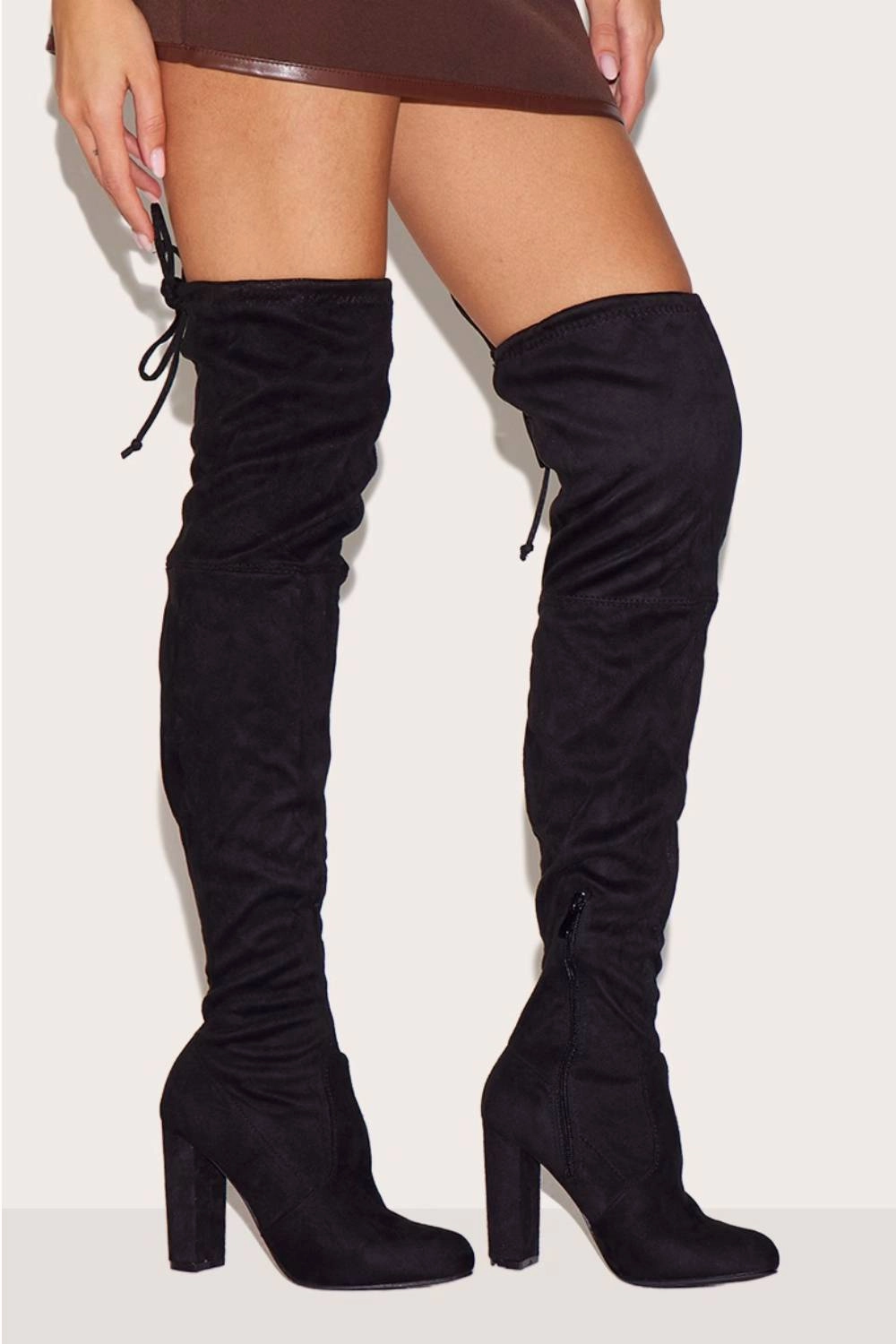 BLACK SUEDE BLOCK HEEL OVER THE KNEE BOOT (PACK B) Best Biker Boots