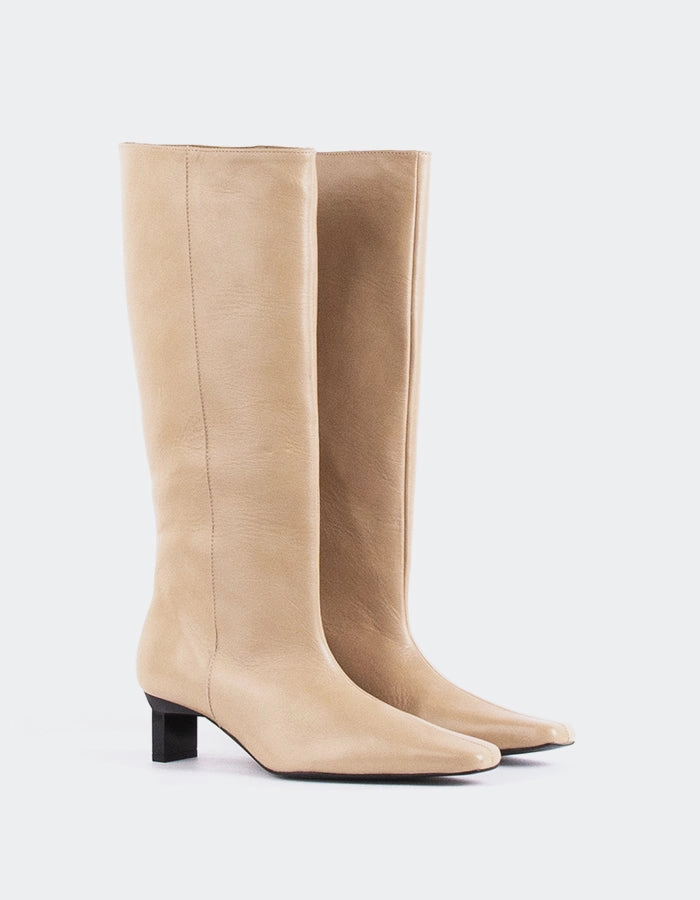 Knee High Platform Boots Blanzy Camel Leather