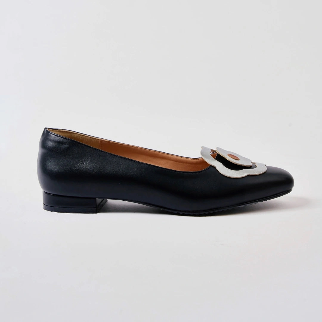 Bloom Ballerina Flats in Hana Black and Silver Flat Graduation Shoes