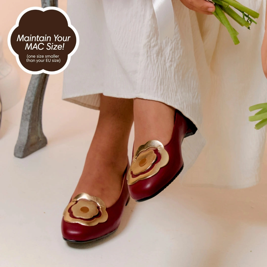 Bloom Ballerina Flats in Hana Maroon and Gold Sun Stone Shoes Flats