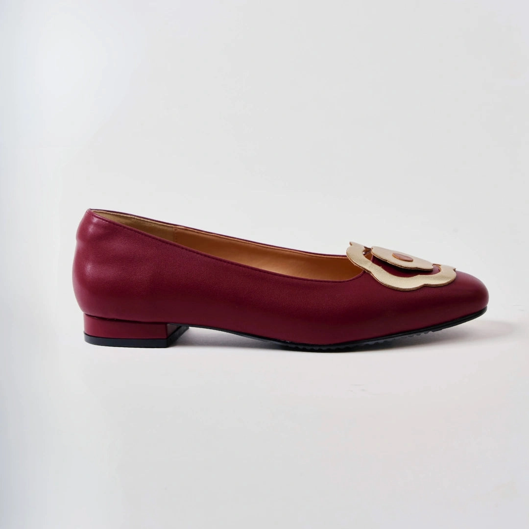 Jlo Flat Shoes Bloom Ballerina Flats in Hana Maroon and Gold