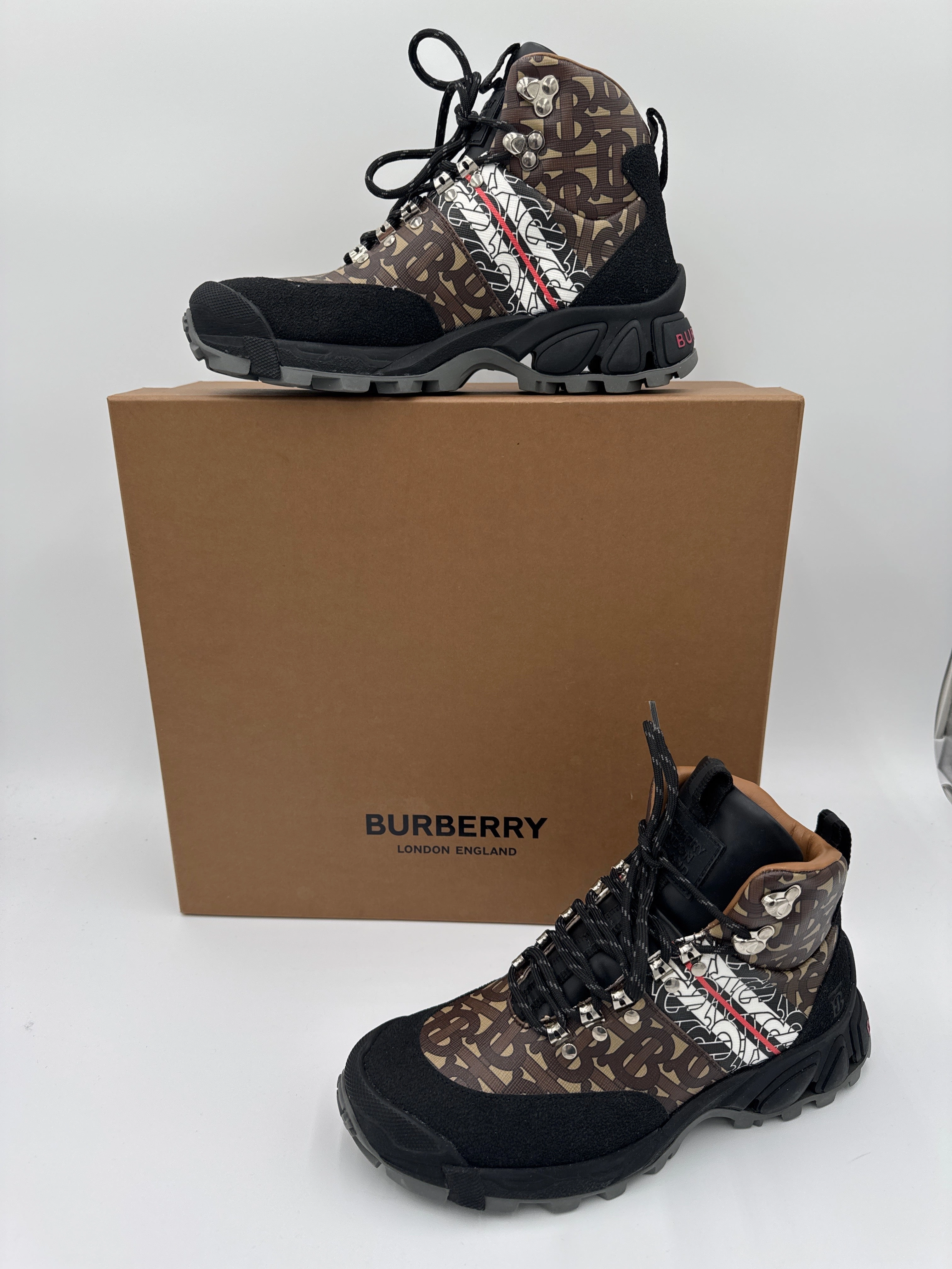 Hiking Boots Cartoon Boots Luxury Designer By Burberry In Brown, Size:8