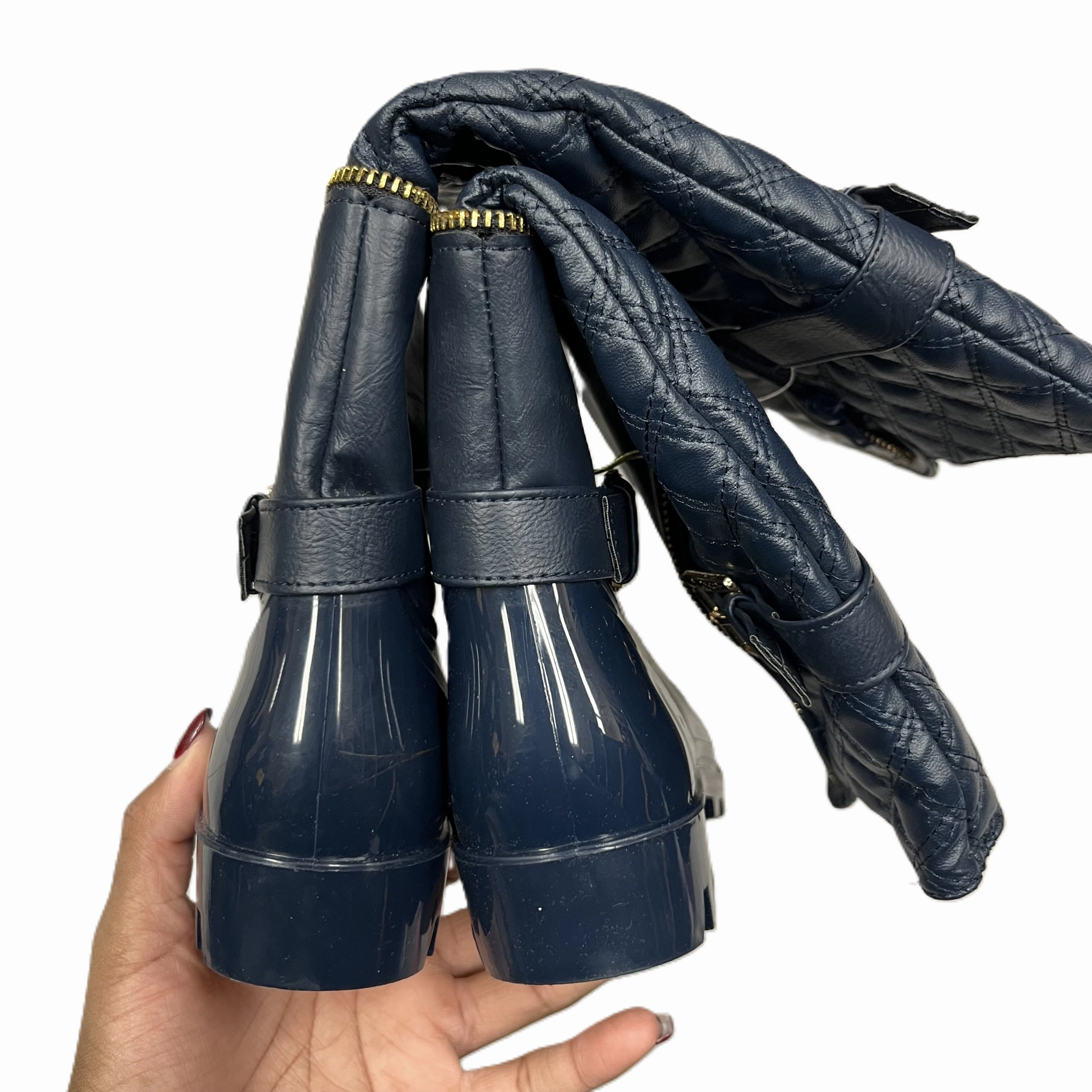 Boots Rain By Henry Ferrara In Navy, Size: 7 Plaid Rain Boots