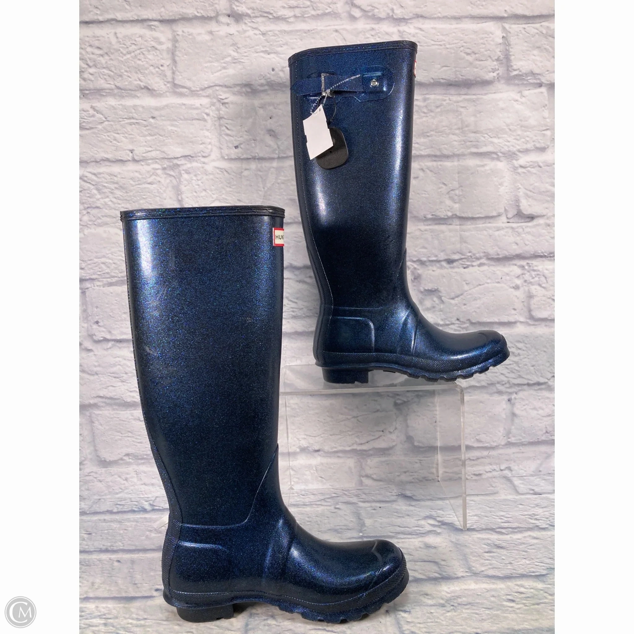 Boots Rain By Hunter In Black & Blue, Size: 8 Hunter Rain Boots Tall