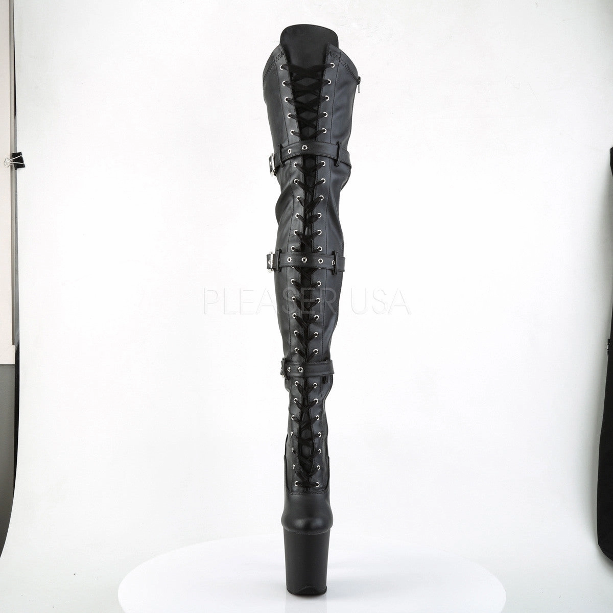 Pleaser FLAMINGO-3028 Black Knee High Boots Wide Thigh Knee High Boots