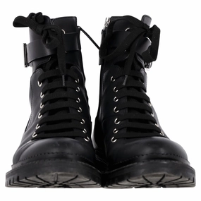 Boss Buckled Combat Boots in Black Leather Shoofly Boots
