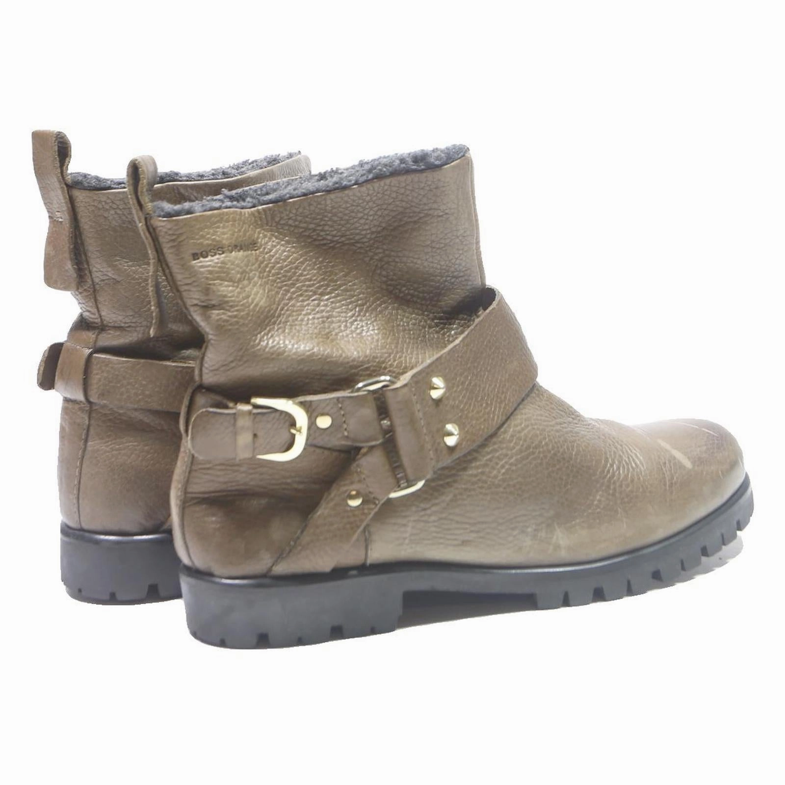 Types Of Boots BOSS ORANGE Womens Leather Ankle Boots Brown UK 6 Strap Casual Winter Shoes