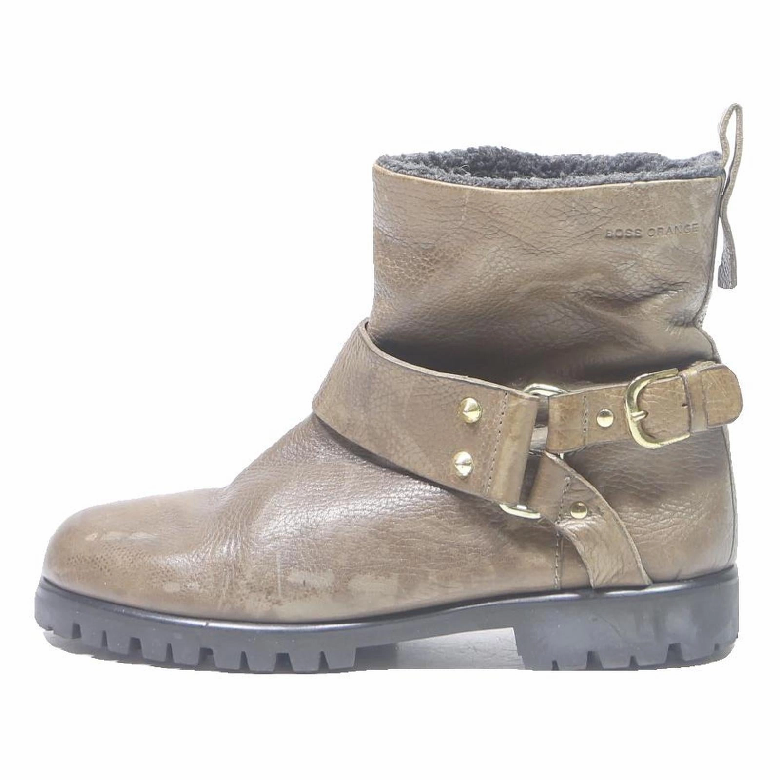 BOSS ORANGE Womens Leather Ankle Boots Brown UK 6 Strap Casual Winter Shoes Knee Boots No Heel