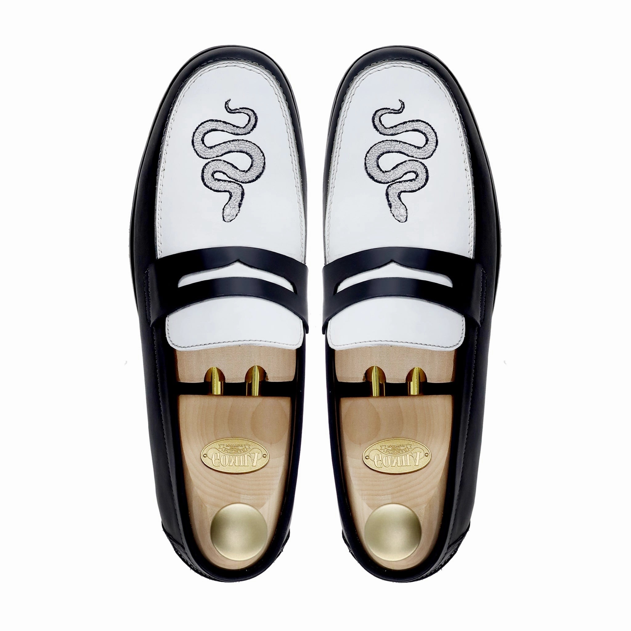 Franco Sarto Loafers Boulia - Men's Black and White Calf Leather Loafer (Snake Embroidery)