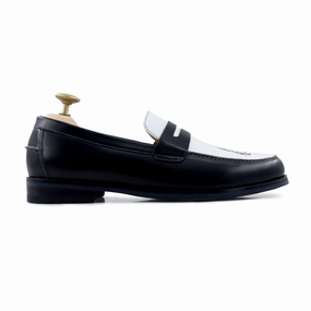 Tassels For Loafers Boulia - Men's Black and White Calf Leather Loafer (Snake Embroidery)