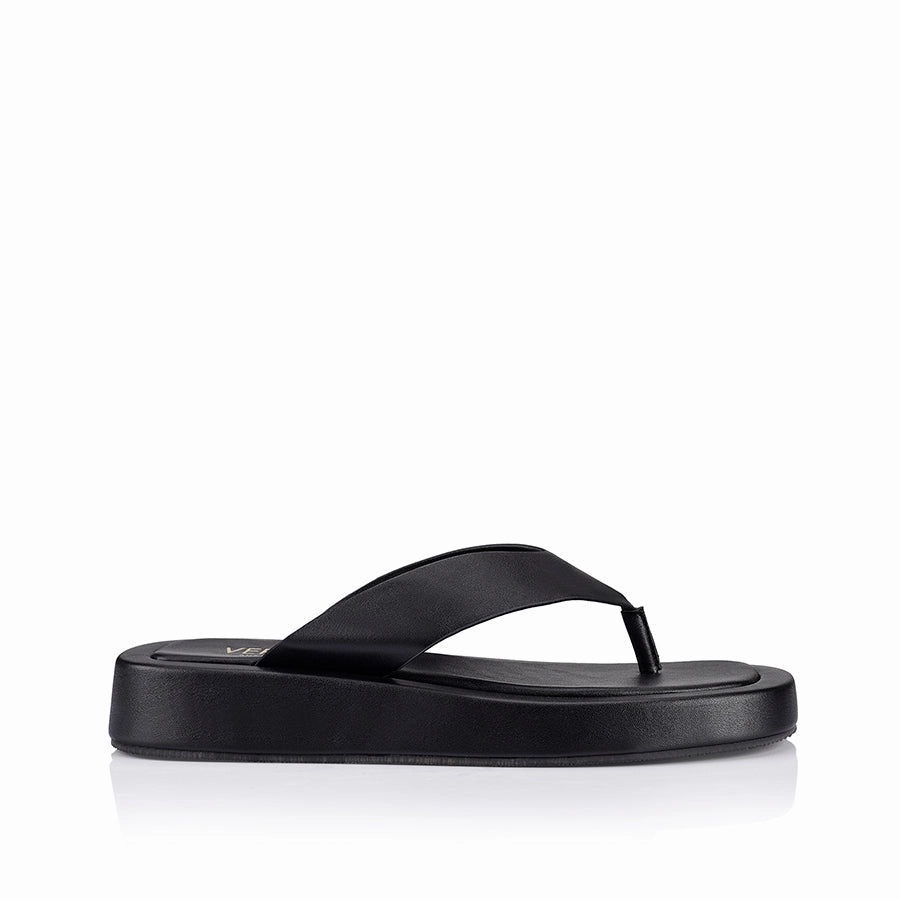 Bouncer II Flatform Thongs - Black Smooth Flip Flops For Support