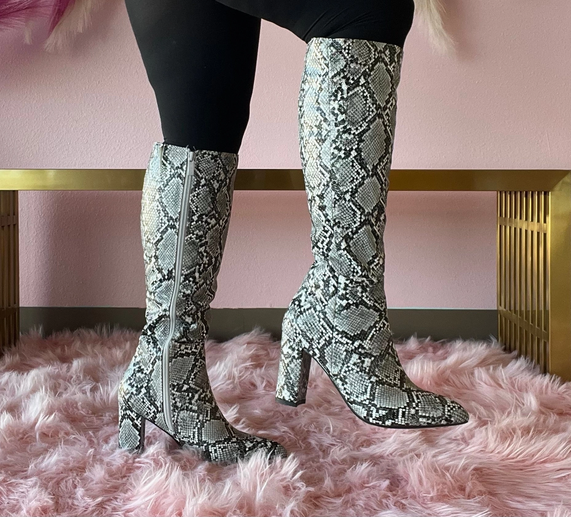 BRAZIL-72 Faux Snake Print Knee-High Boot Kimberly Knee High Boot