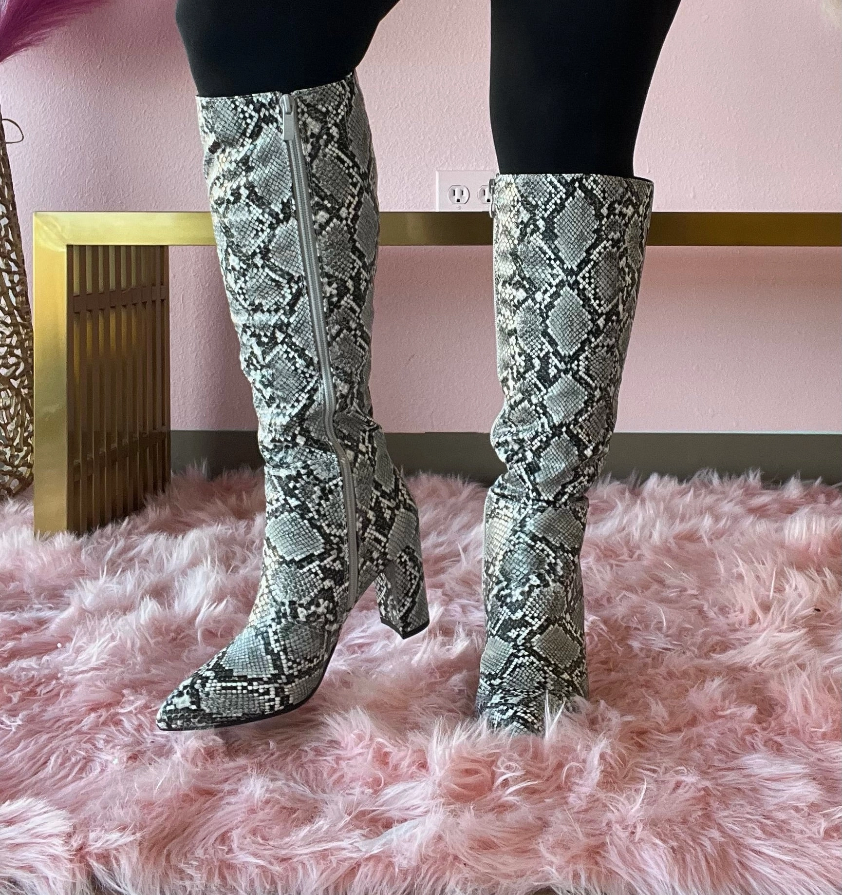 BRAZIL-72 Faux Snake Print Knee-High Boot Orthopedic Knee High Boots