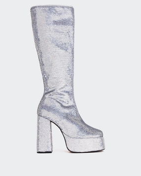 Latto Silver Sequins Fur Chelsea Boots
