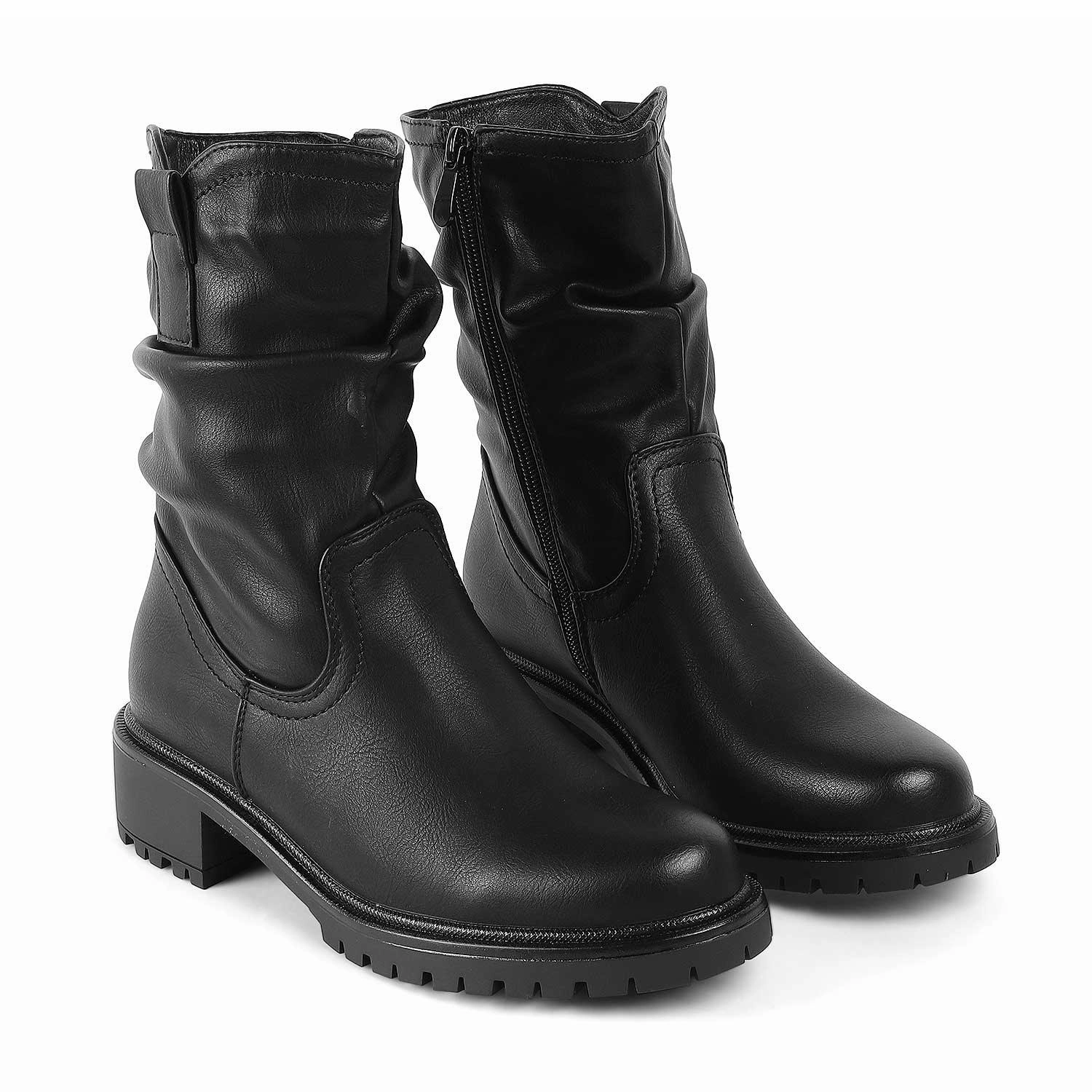 Tresmode Saintmor Black Women's Ankle-length Boots Leather Wedge Boots
