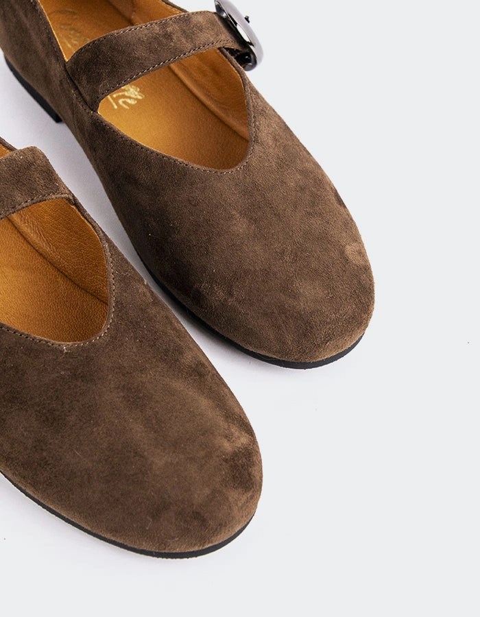 Nikole Chocolate Suede Tbar Mary Jane Shoes