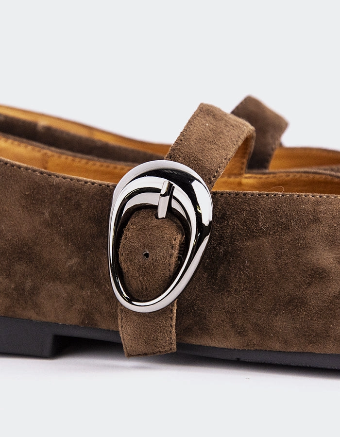 Nikole Chocolate Suede T-strap Mary Jane Shoes