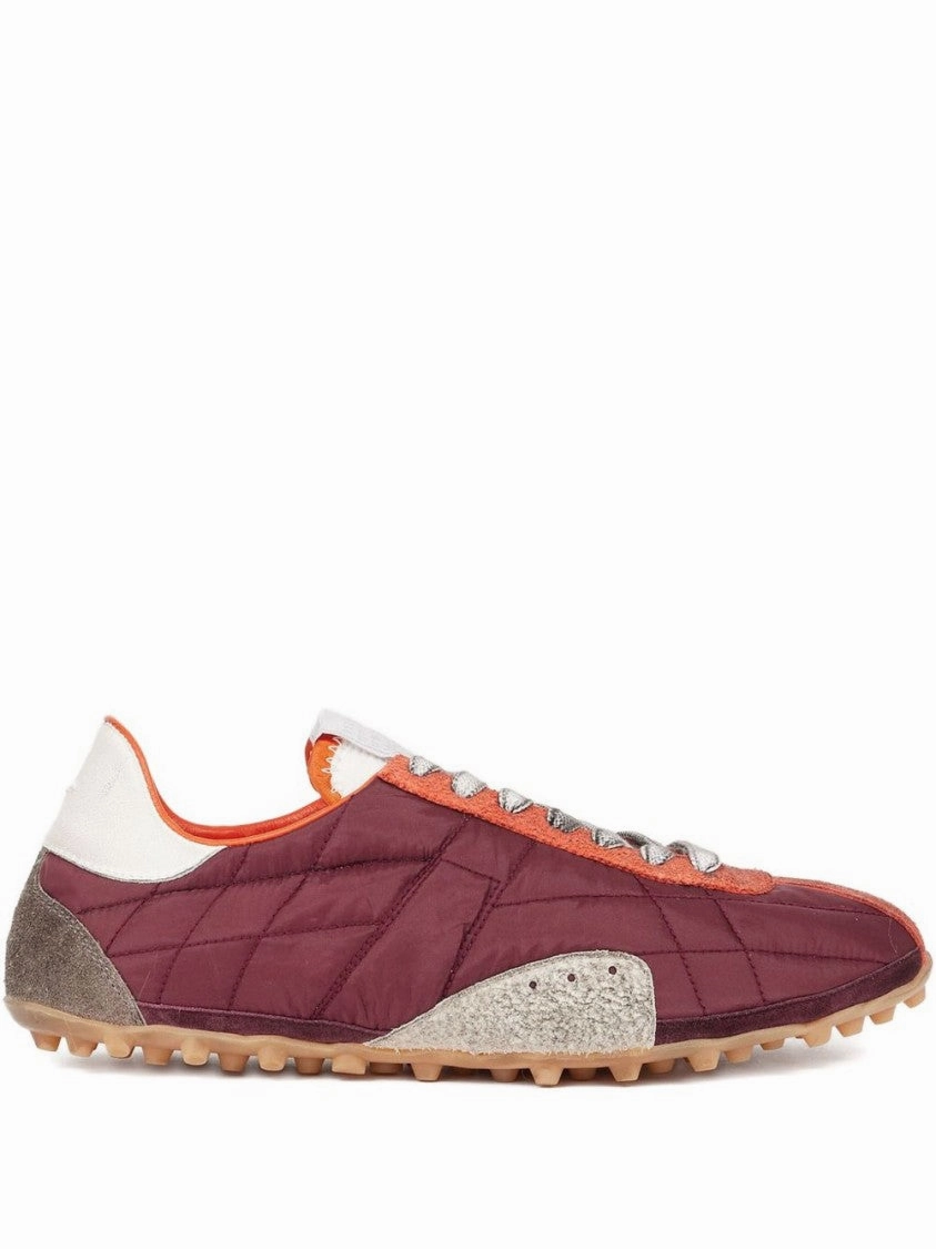 Quilted Burgundy Sneakers With Orange Suede Accents Rare Air Jordan Sneakers