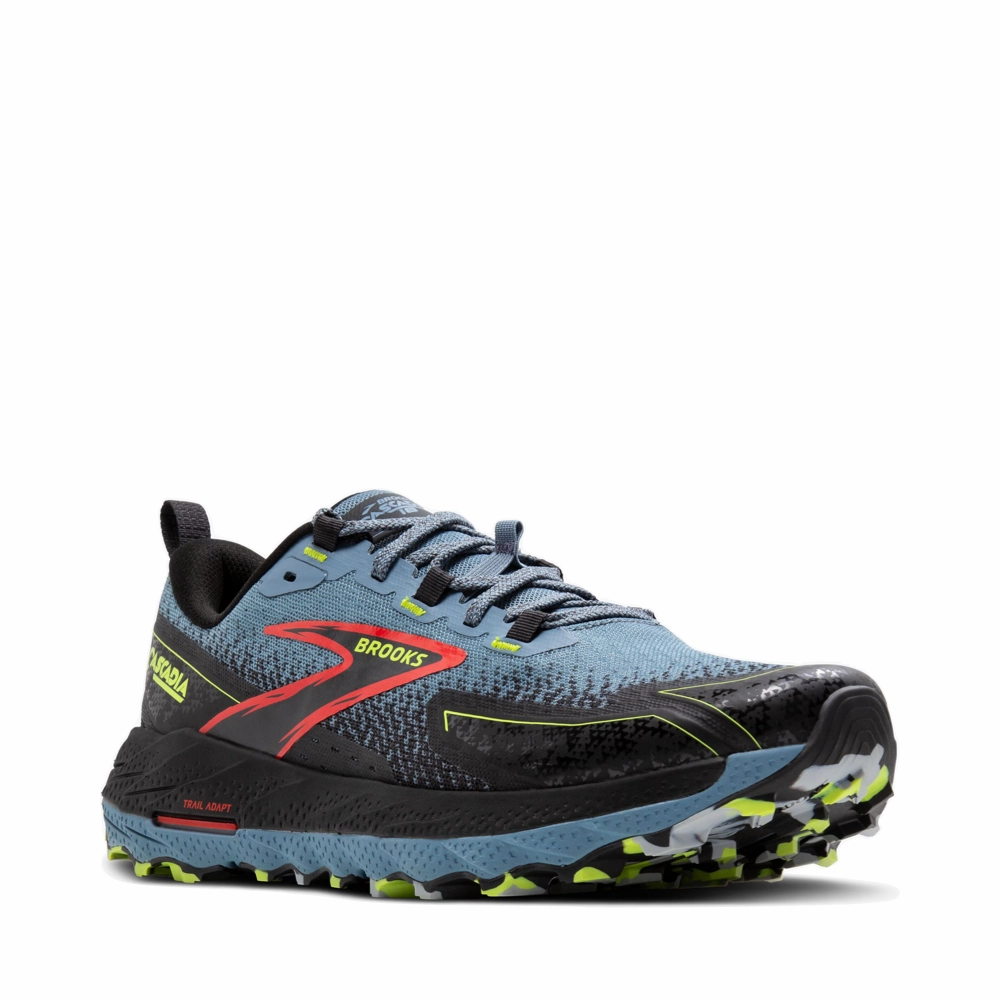 Best Hard Trail Running Shoes Brooks Men's Cascadia 18 Sneaker in Citadel/Ebony/Lime