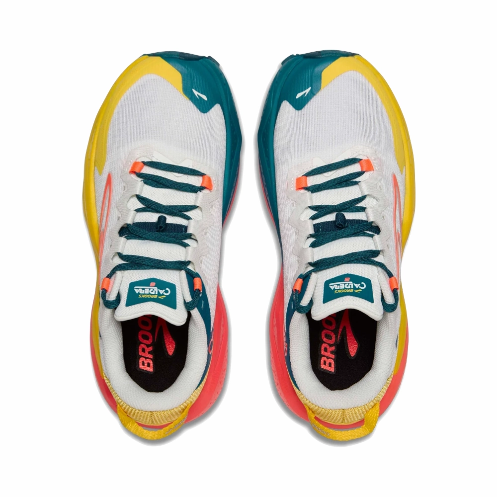 Brooks Women's Caldera 8 Sneaker in Bit of Blue/Quince/Flame Drum Brakes Leading And Trailing Shoes