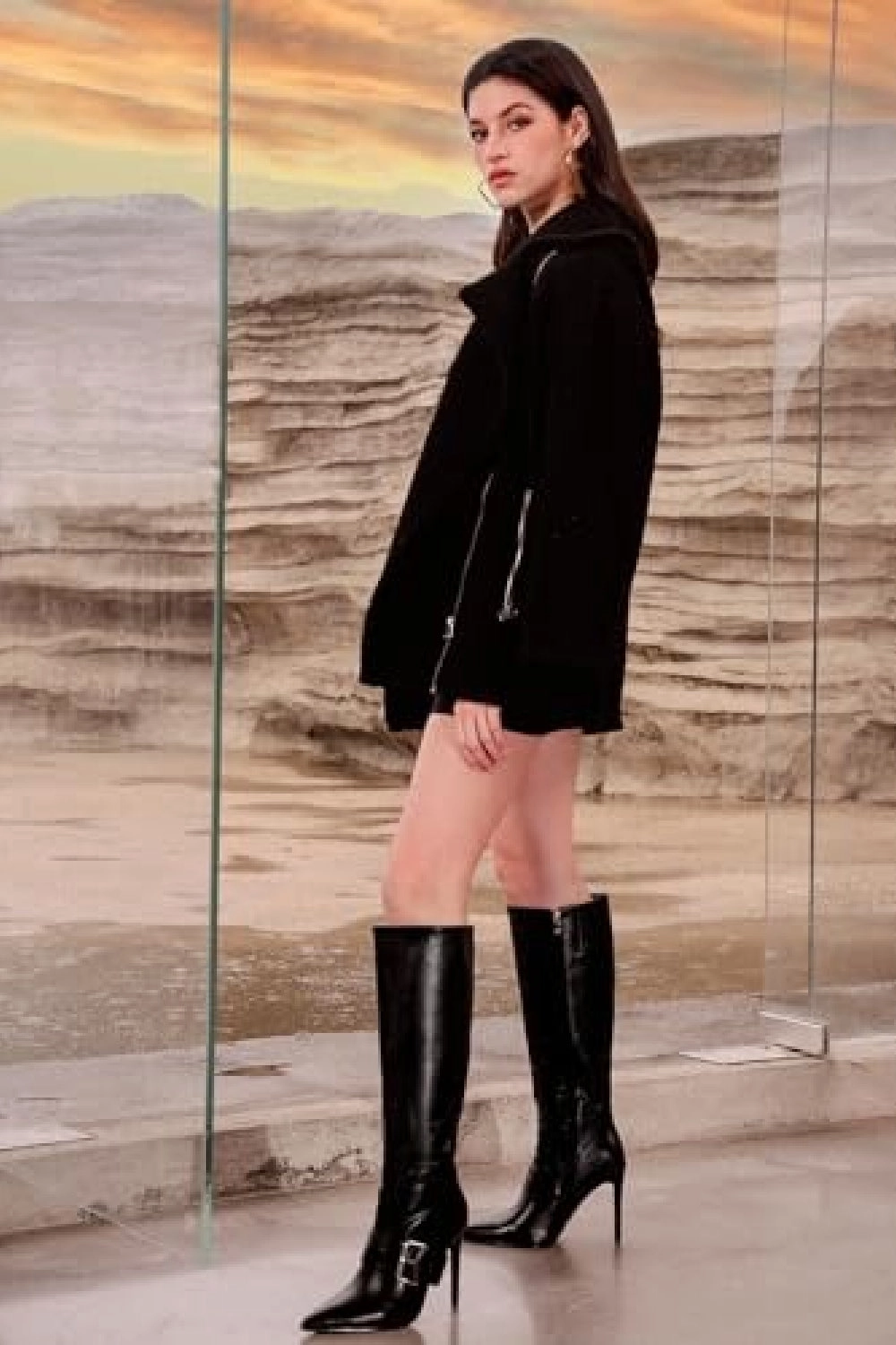 Buckle Detail Stiletto Heel Pointed Toe Knee High Boots (PACK B) Amaayah Knee High Boots