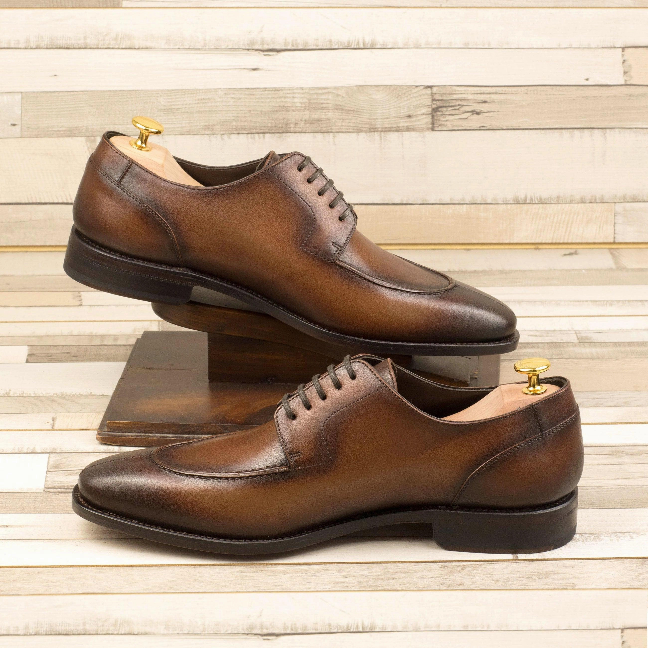 Lace-up Shoe Burnished Brown Leather Split-Toe Derby Shoes
