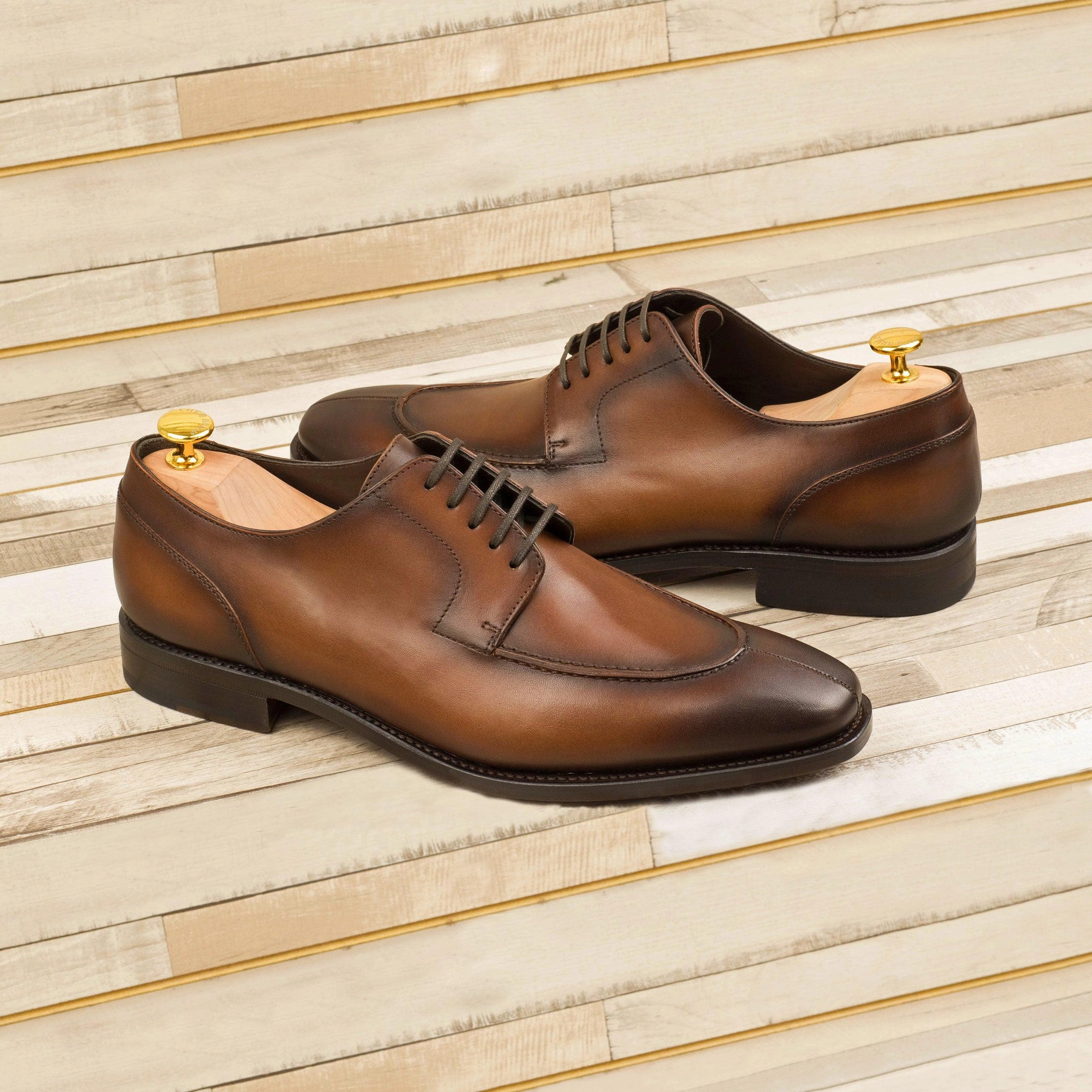 Lace Up Road Bike Shoes Burnished Brown Leather Split-Toe Derby Shoes