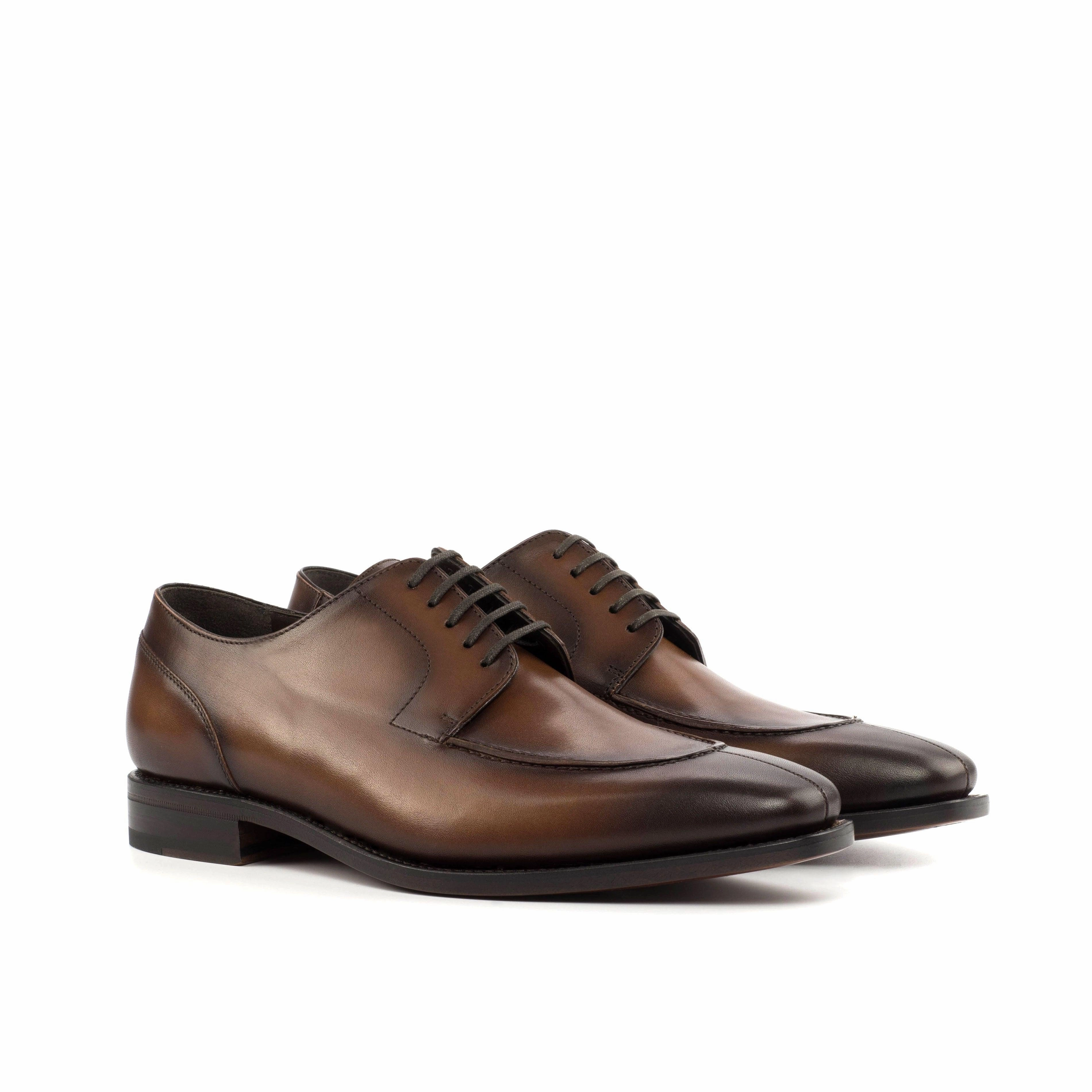 Lace-up Boots Shoes Burnished Brown Leather Split-Toe Derby Shoes