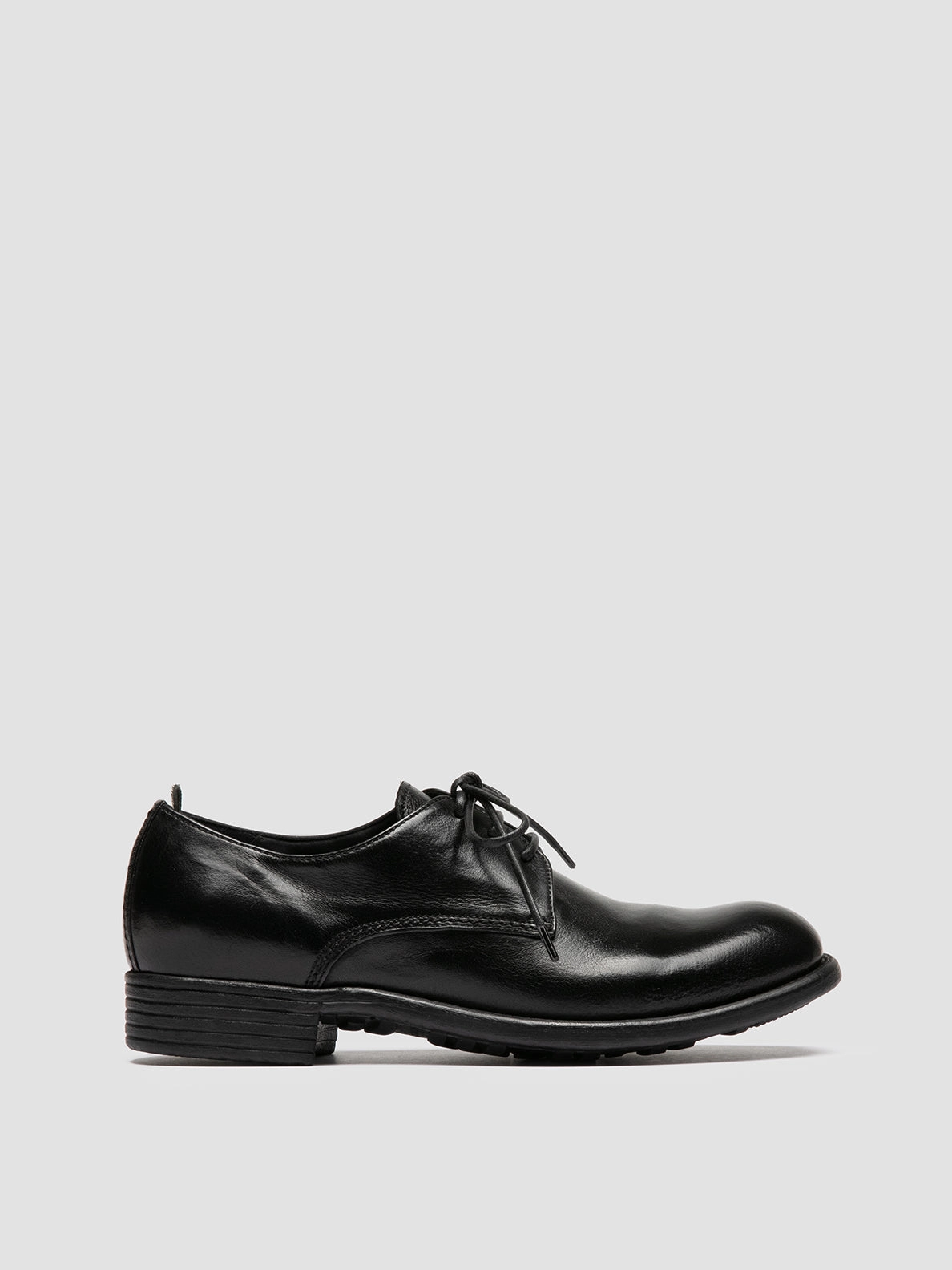 CALIXTE 068 - Black Leather Derby Shoes Kitten Heel Lace Up Shoes