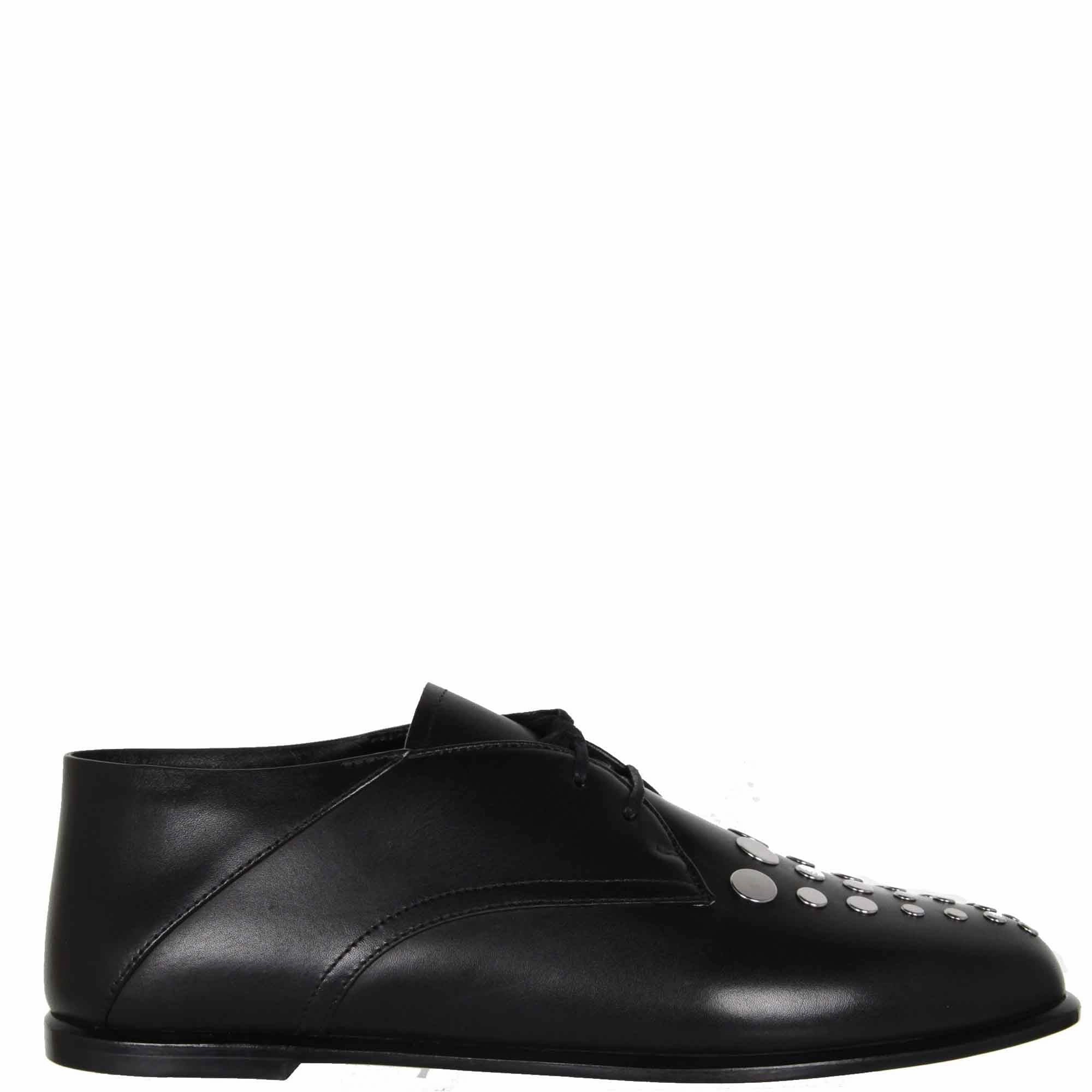 Camy Fold Loafer, Black Perforated Leather Oxfords Oxfords