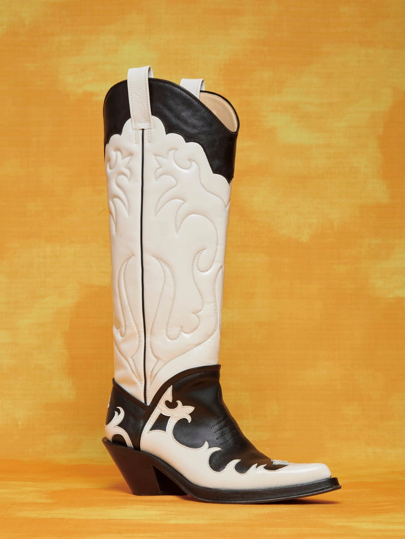 Paul Bond Boots Capitana Cowboy Boot in White & Black Pearlized Leather
