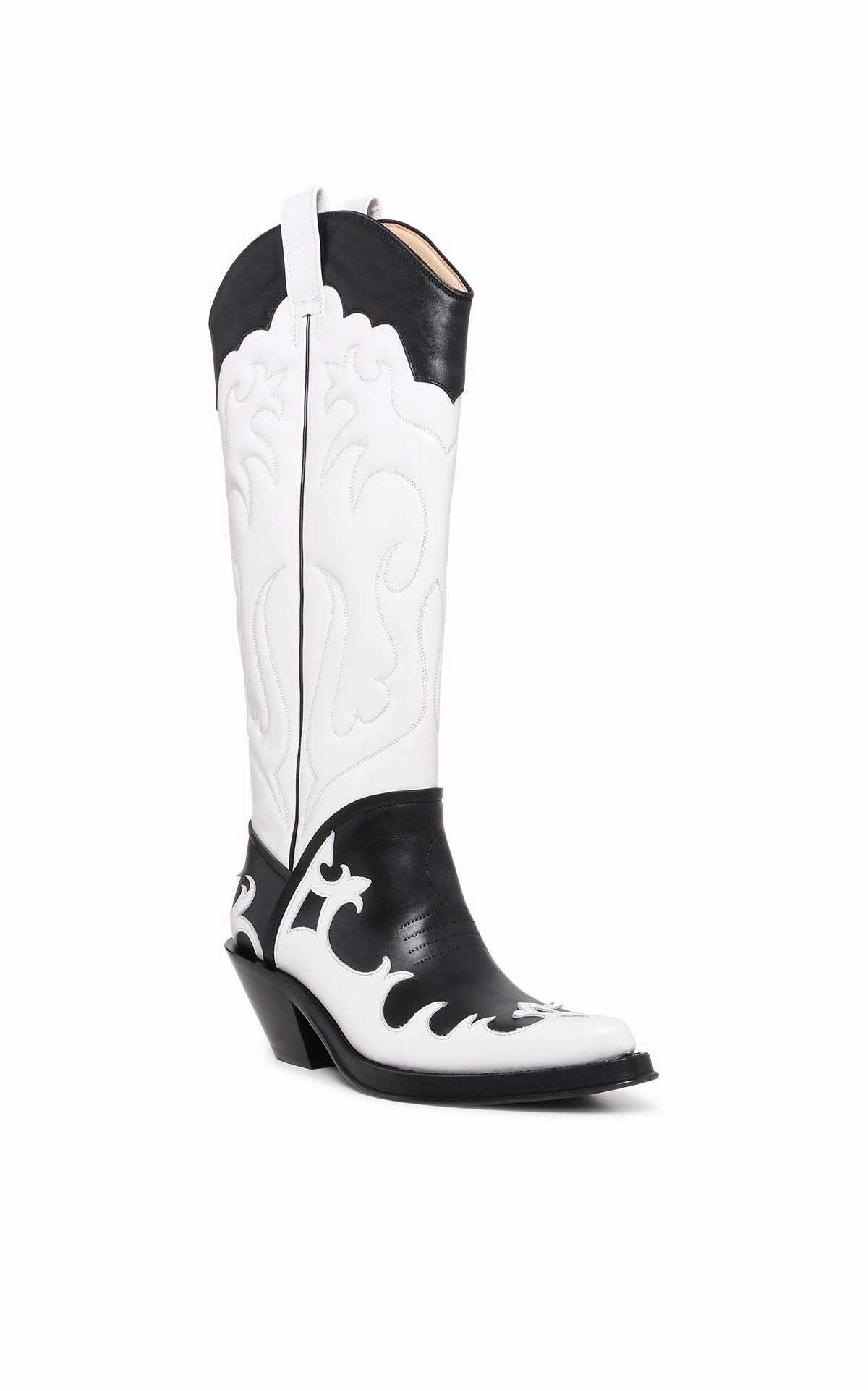 Boots Motorcycle Capitana Cowboy Boot in White & Black Pearlized Leather