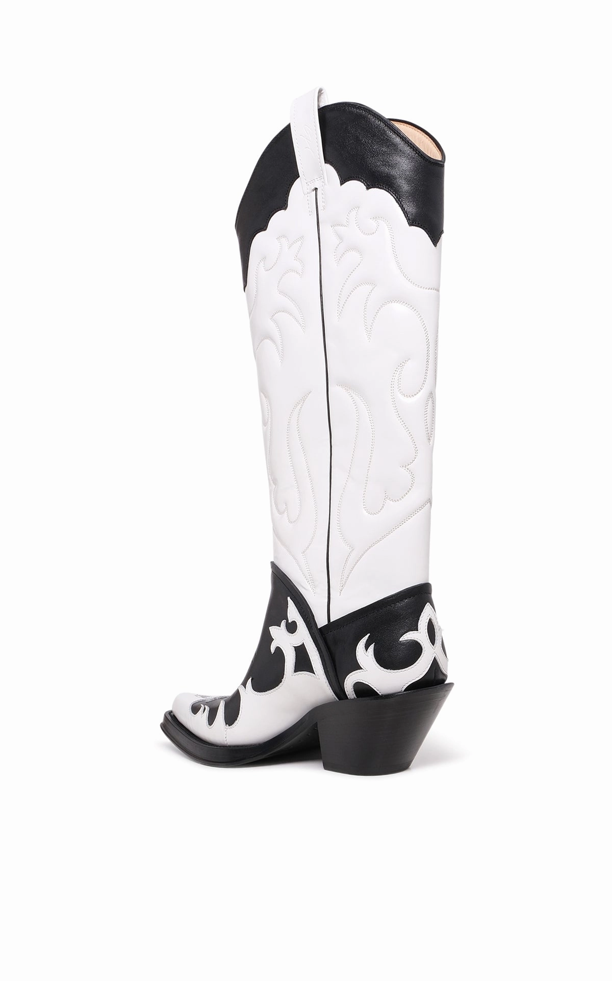 Capitana Cowboy Boot in White & Black Pearlized Leather Comfy Dress Boots