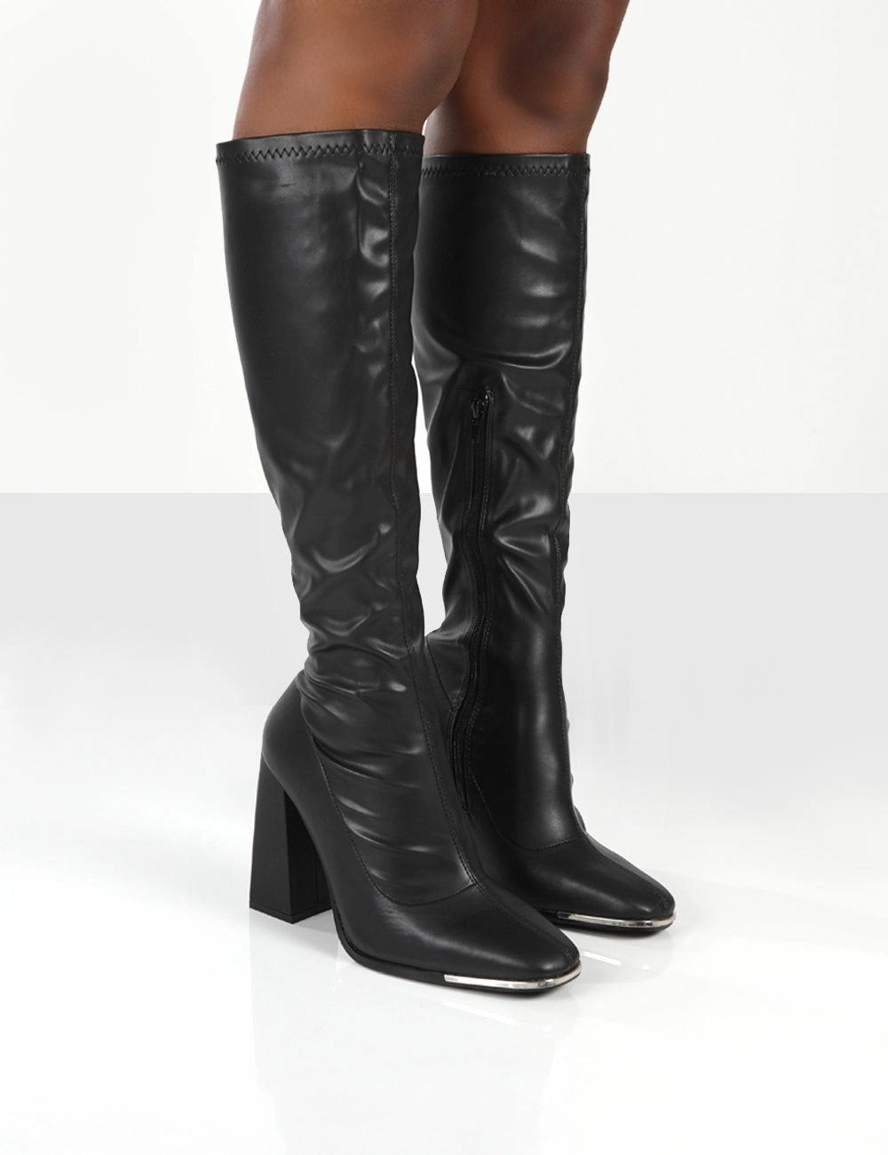 Caryn Black Pu Wide Fit Knee High Heeled Boot Cobb Hill Boots