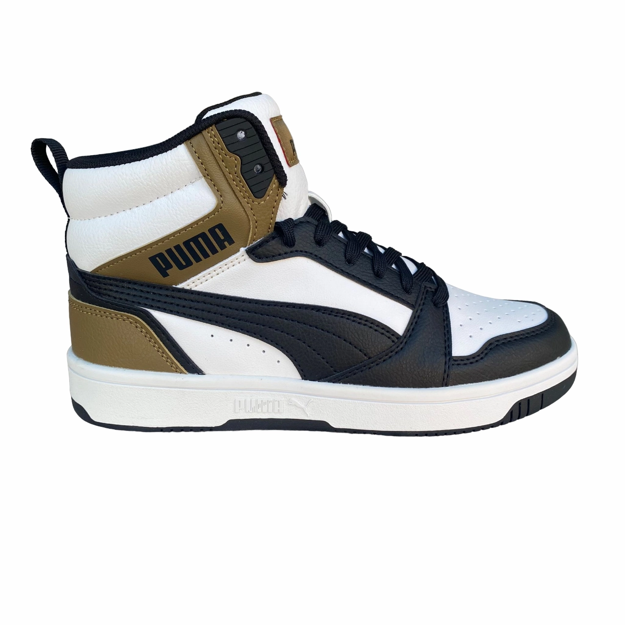 Puma Scarpa sneakers alta da ragazzo Rebound v6 Mid 393831 08 bianco-nero-cioccolato 70 Sneakers