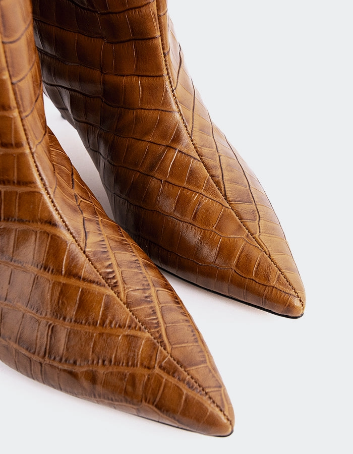 Rynn Cognac Croco Leather Long Boots