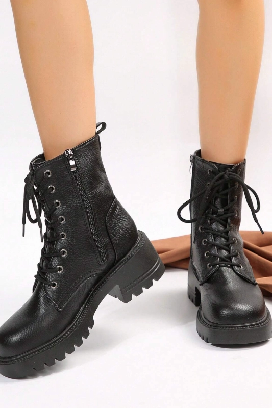 Patent Leather Ankle Boots Forever Women Sole Lace Up Combat Boots