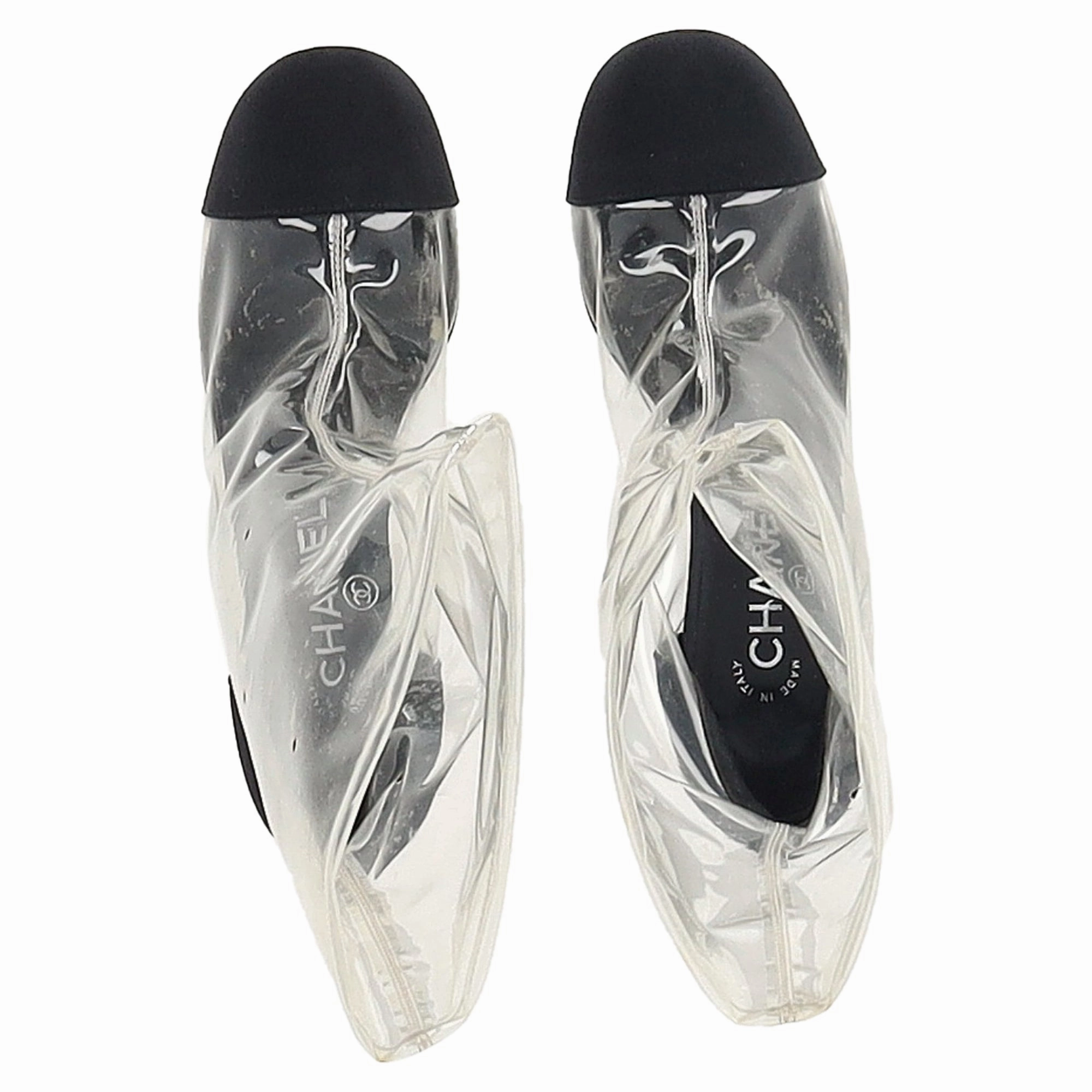 Chanel CC Grosgrain Cap Toe Mid-Calf Boots in White PVC Ski Boots And Bindings