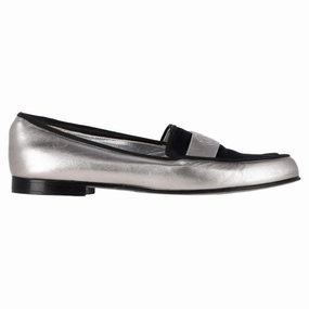 Chanel CC Loafers in Metallic Silver and Black Leather Earth Shoes Loafers