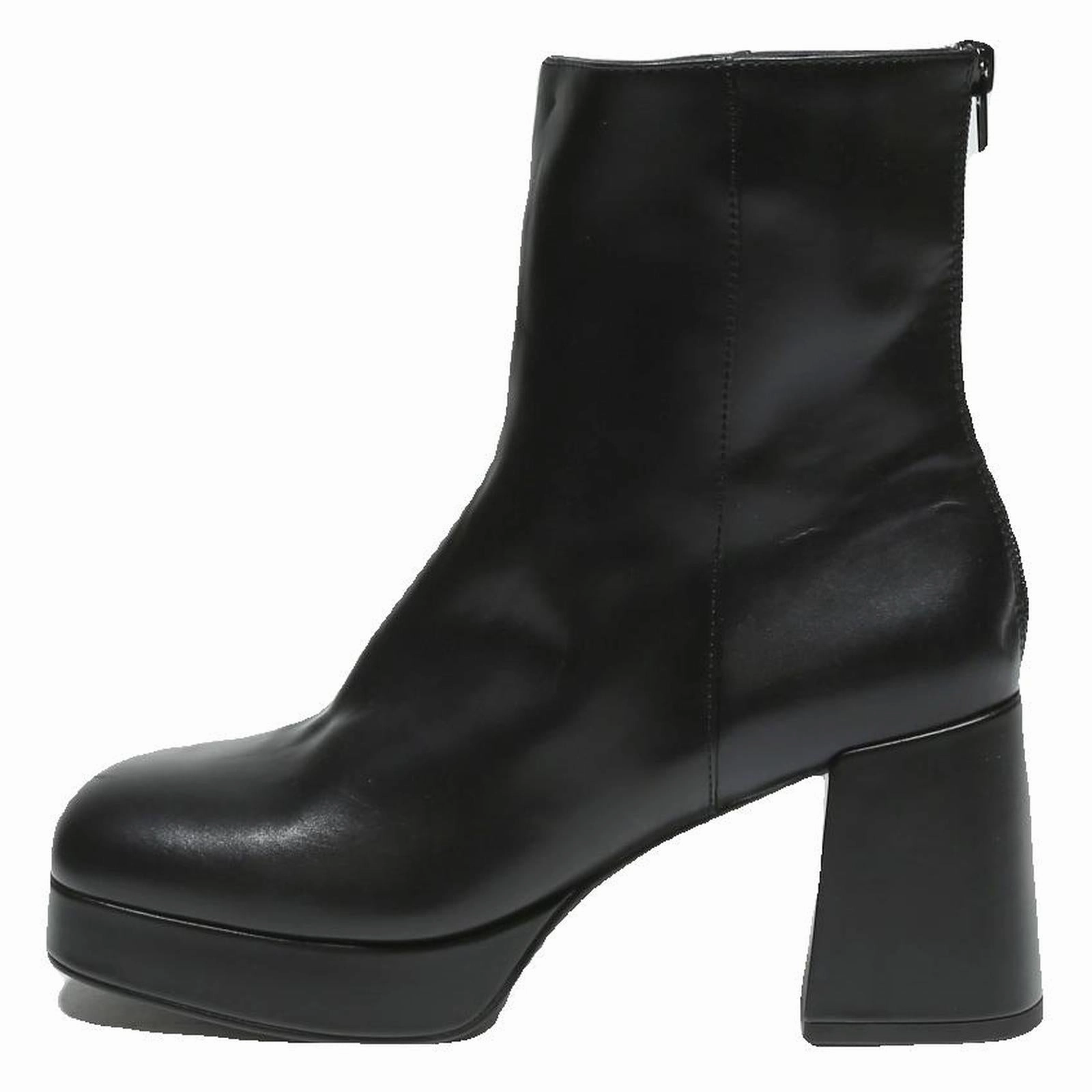 Alligator Boots CHARLES & KEITH Womens Ankle Boots Black Leather UK 4 Platform Heel Elegant