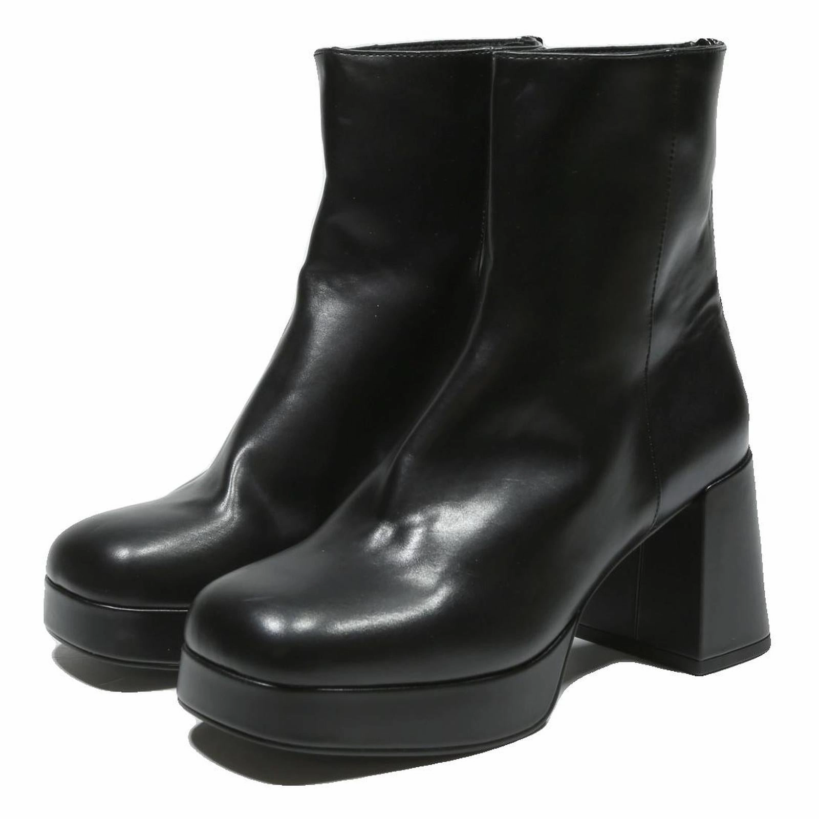 CHARLES & KEITH Womens Ankle Boots Black Leather UK 4 Platform Heel Elegant Burgundy Heel Boots