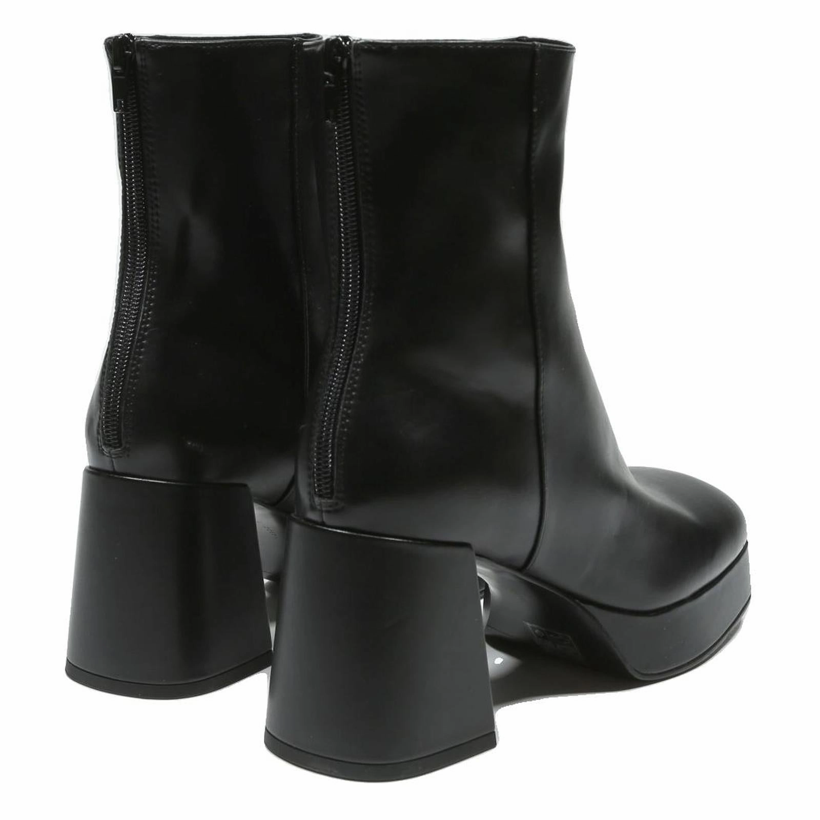 CHARLES & KEITH Womens Ankle Boots Black Leather UK 4 Platform Heel Elegant Zip Up Western Boots